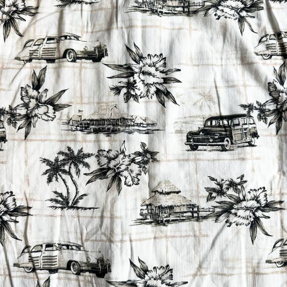 Hawaiian Shirt Mens Large Dad Button Up Casual Coastal Classic Cars Vacation - Picture 7 of 7